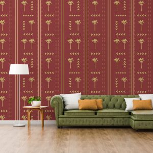 wall mockup with leather sofa on warm living room